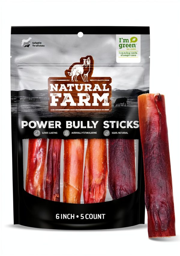 Natural Farm Power Bully Sticks 6" 5-Pack Beef Cheek Wrapped in Pizzle-0